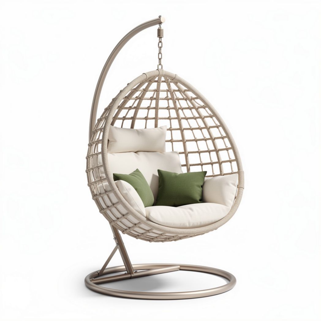 Hangstoel voor binnen en buiten met kussen en metalen frame 90 x 80 x 130cm