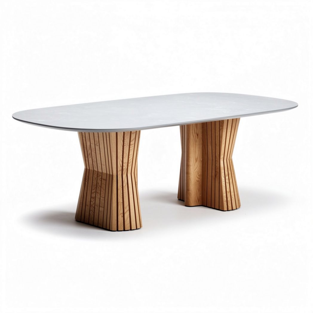 Eettafel van hout met een wit tafelblad en afmetingen van 200 x 100 x 75 cm