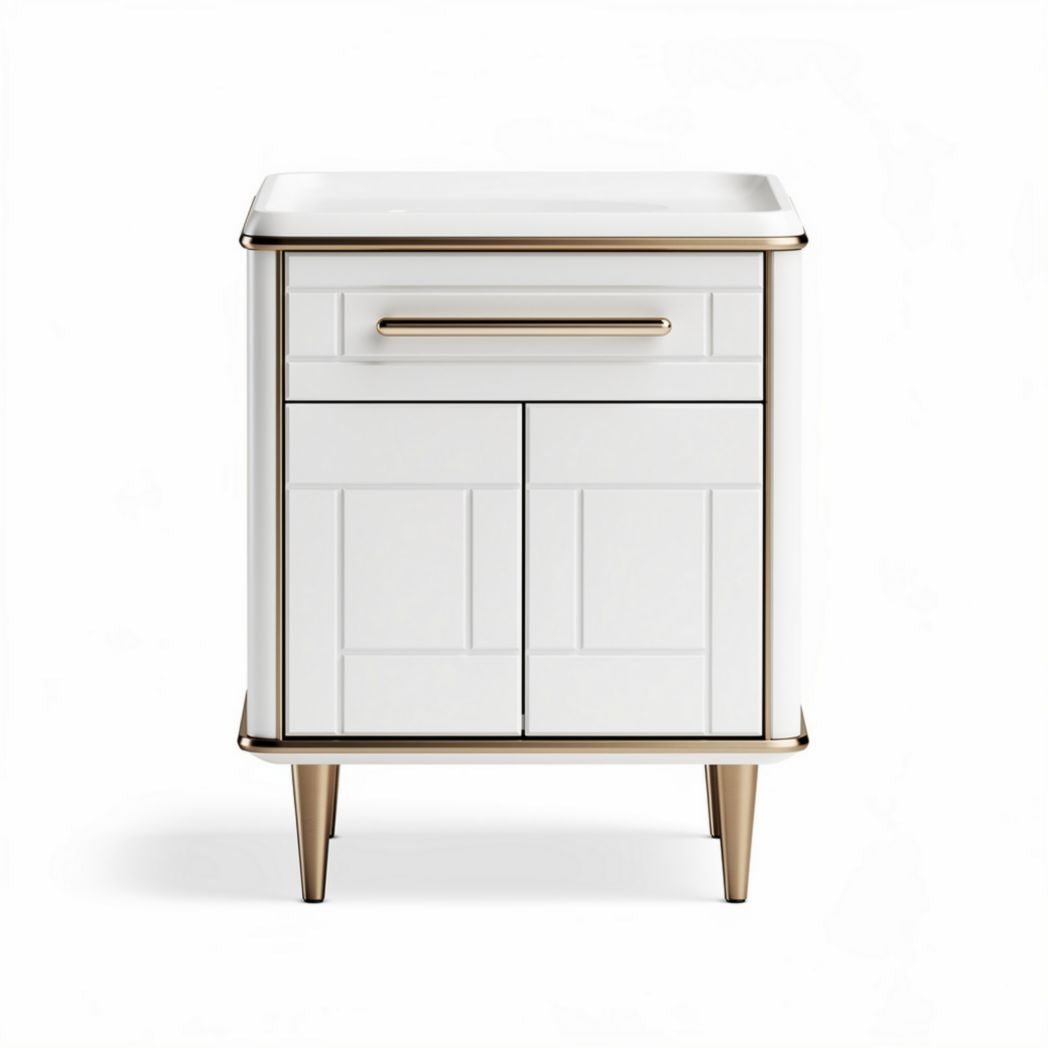 Witte nachttafel met gouden details van MDF en metaal 50 x 40 x 60cm