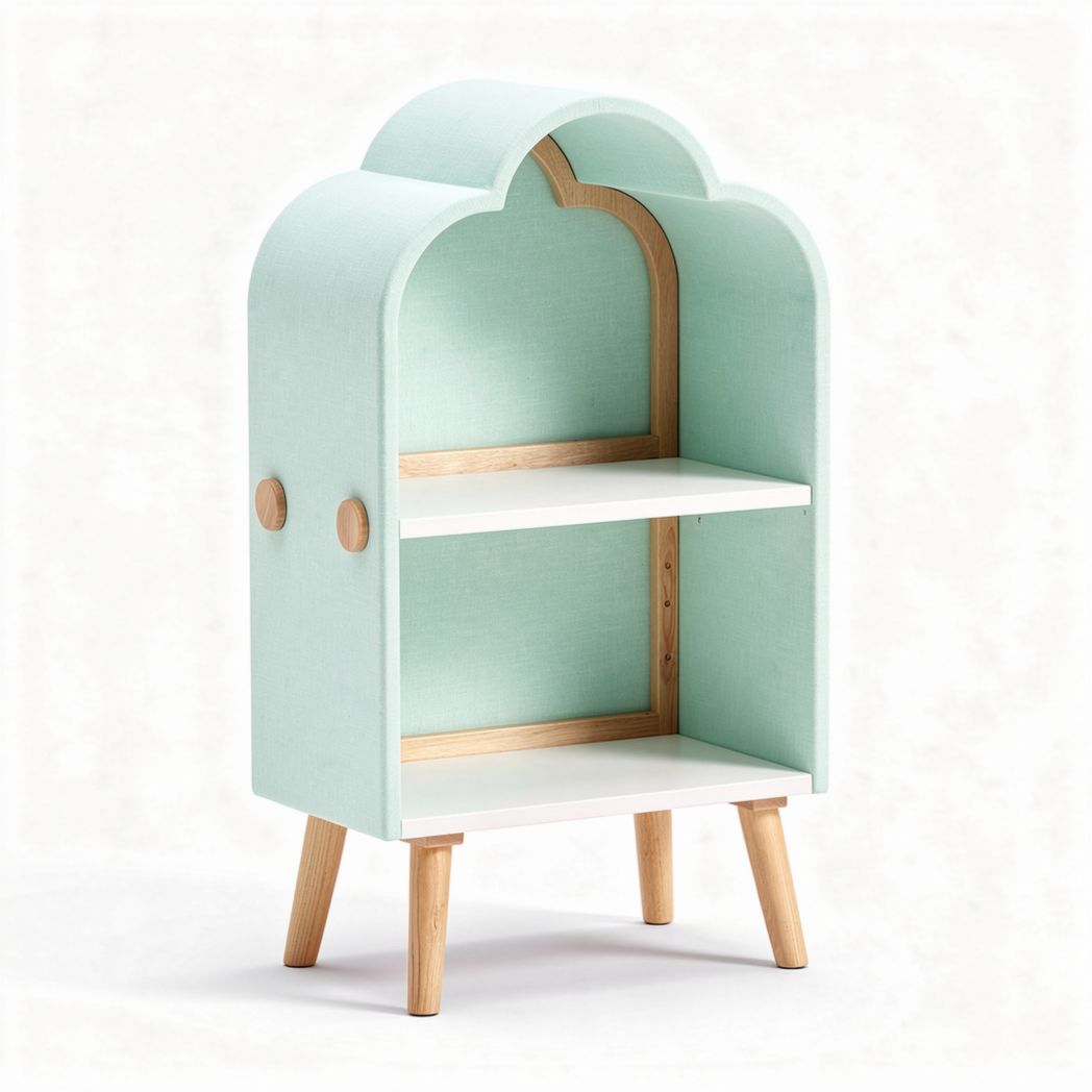 opbergrek in mintgroen met houten poten en twee planken 80 x 40 x 120cm