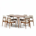 Eettafel van hout met zes stoffen stoelen 150 x 80 x 75cm bruin