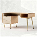 Bureau van hout met lades en open opslag 120 x 60 x 75cm goudkleurige poten