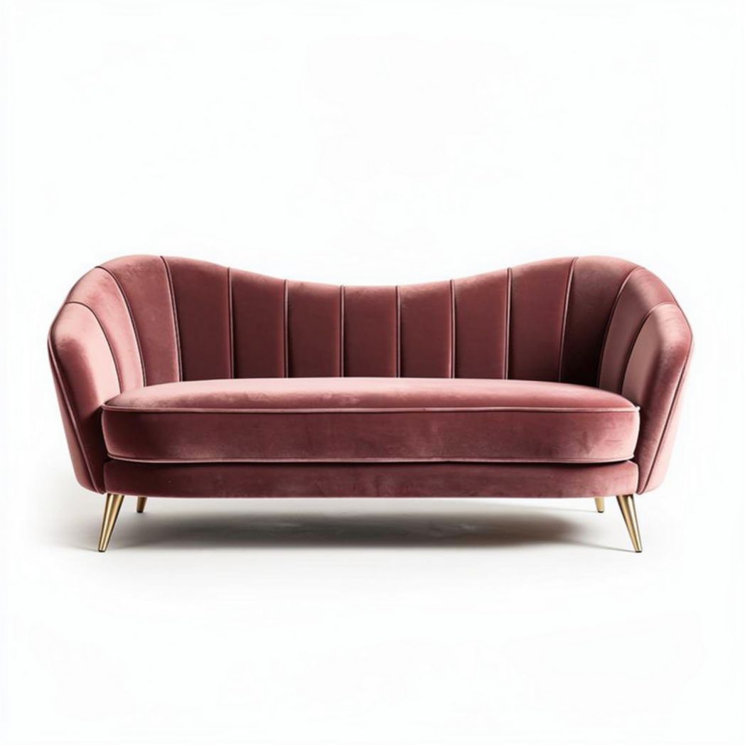 Roze velours bank met gouden poten 150 x 80 x 70 cm voor woonkamer