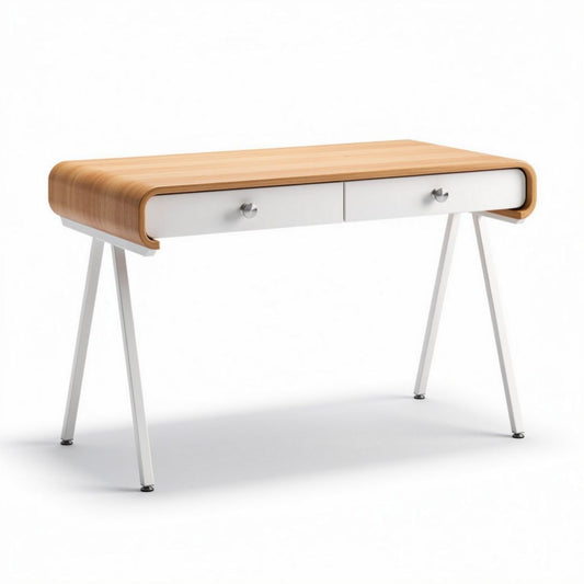 Bureau met twee lades van staal en hout in wit en zwart 120 x 60 x 75cm
