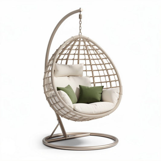 Hangstoel voor binnen en buiten met kussen en metalen frame 90 x 80 x 130cm