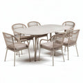 Tuinset met ovalen tafel en zes stoelen van wicker en aluminium 200 x 100 x 75cm beige