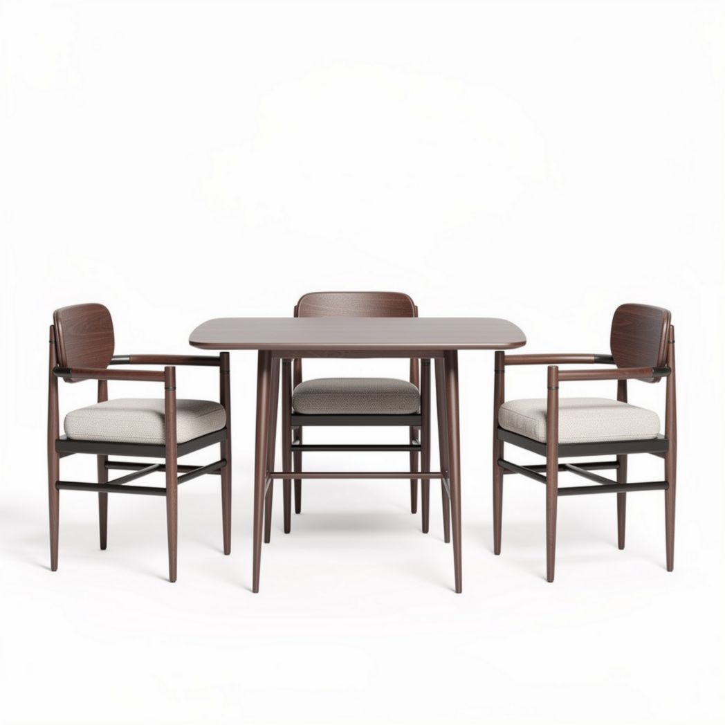 Eetkamerset van massief hout met vier stoelen en kussen beige 150 x 80 x 75cm