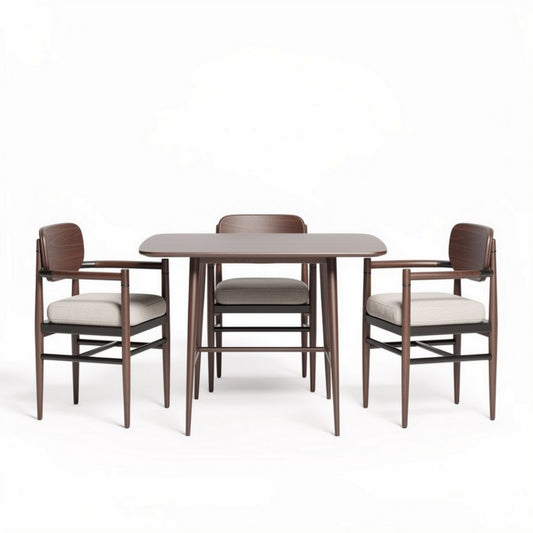 Eetkamerset van massief hout met vier stoelen en kussen beige 150 x 80 x 75cm