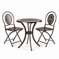 Eetset van metaal met ronde tafel en twee opvouwbare stoelen bruin 80 x 80 x 75cm