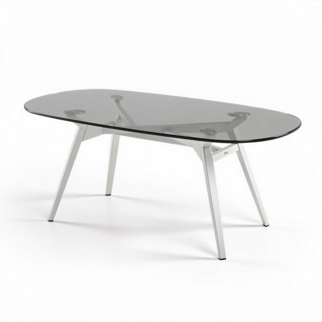Glazen eettafel met metalen onderstel 120 x 80 x 75cm grijs