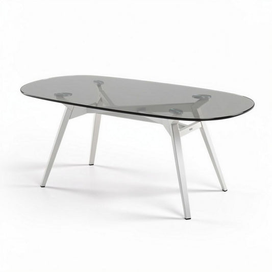 Glazen eettafel met metalen onderstel 120 x 80 x 75cm grijs