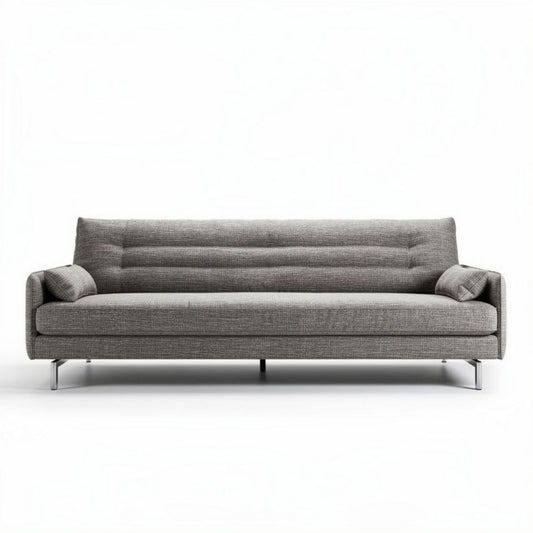 Lichtgrijze stoffen bank met chroomkleurige poten 200 x 90 x 80cm