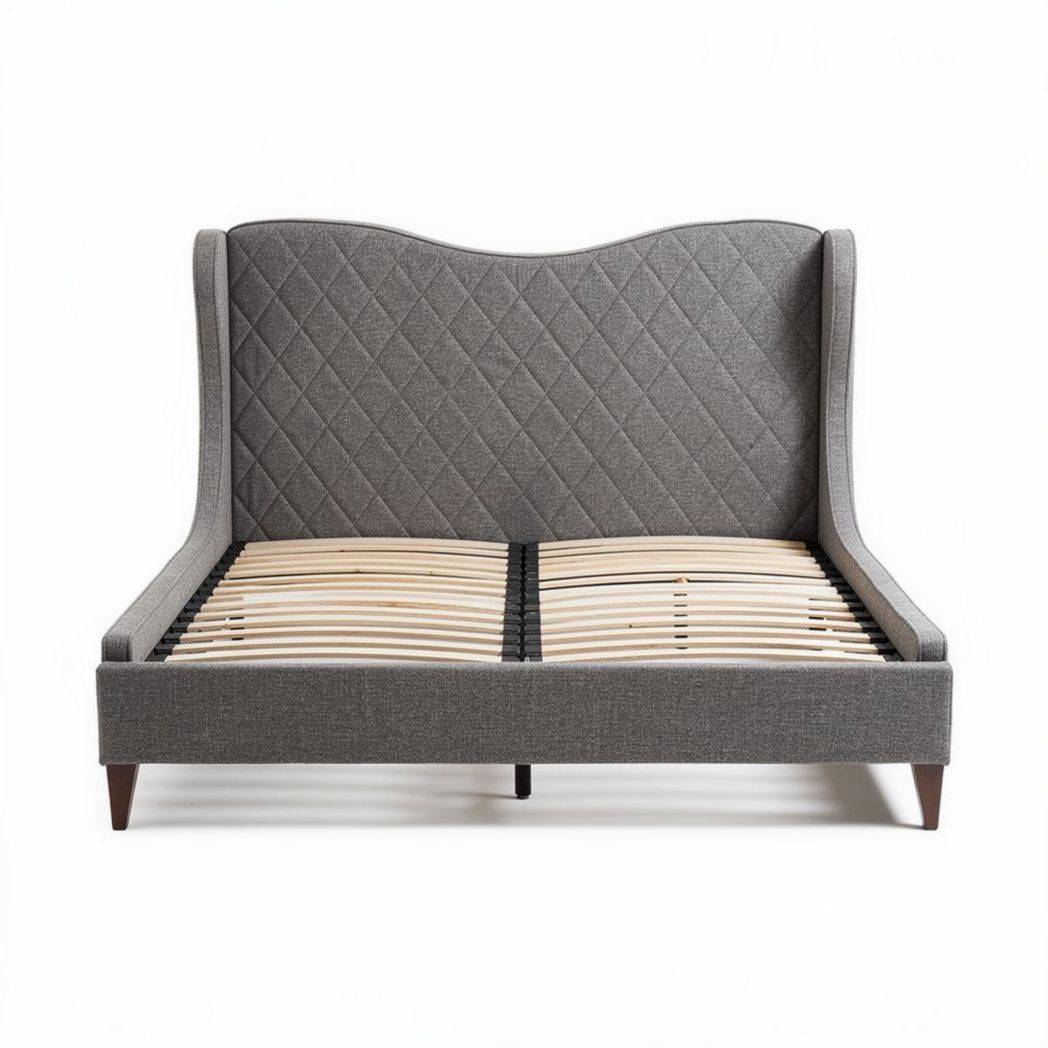 Gestoffeerde bedombouw in grijs met houten lattenbodem 200 x 160 x 120 cm