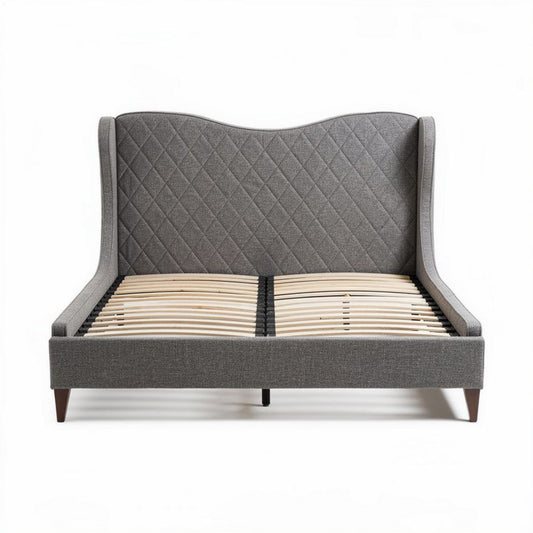 Gestoffeerde bedombouw in grijs met houten lattenbodem 200 x 160 x 120 cm