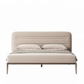 Bed met gestoffeerd hoofdbord in beige stof afmetingen 200 x 160 x 100cm